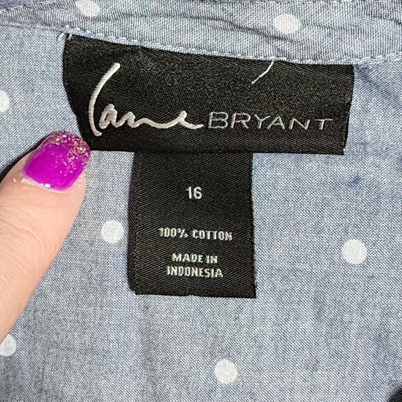 Lane Bryant blue and white polka dot button-down shirt plus size 16 - Picture 6 of 6